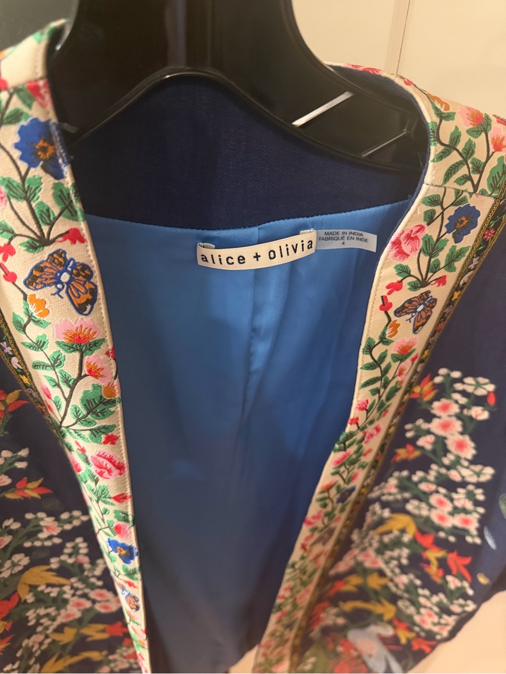 Alice + Olivia Navy Embroidered Floral & Bird Open Jacket - Picture 2 of 5
